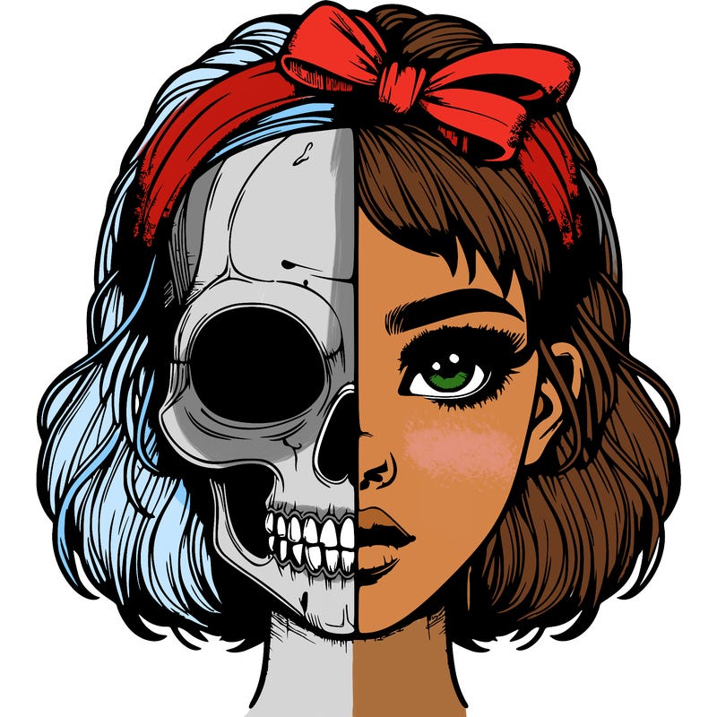 realistic girl with half skull mask
