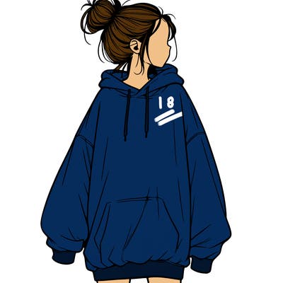 realistic girl with a oversized sweatshirt on and a bun