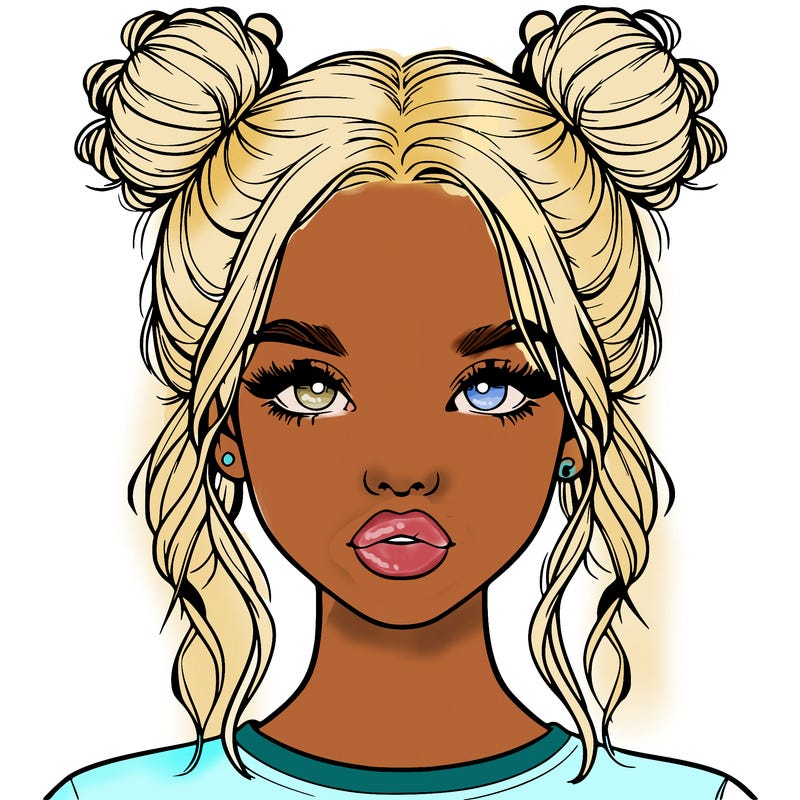 realistic girl with two buns in hair and lips