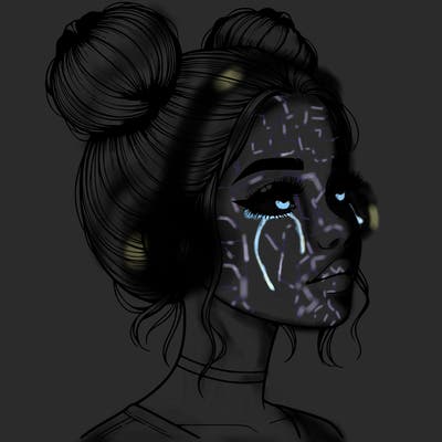 realistic girl with buns on the top of her head