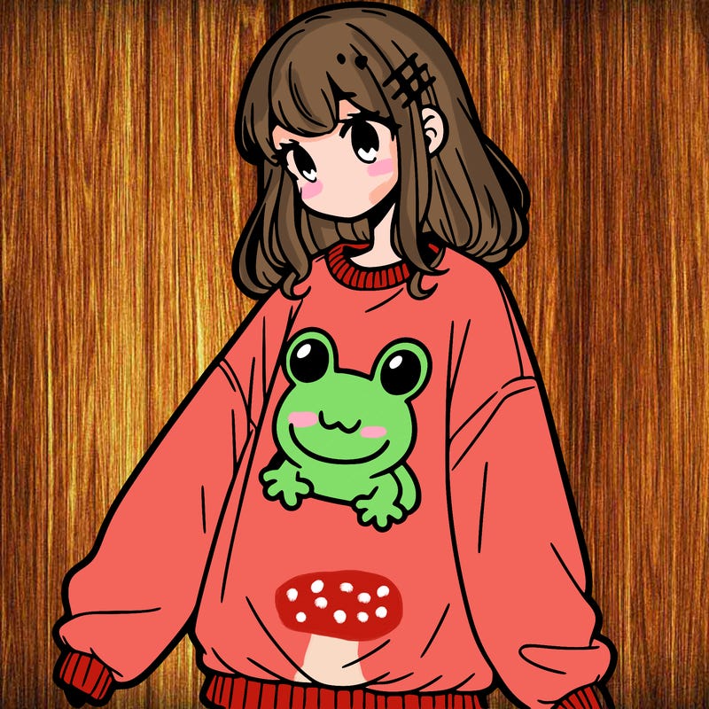 girl wearing frogging sweatshirt