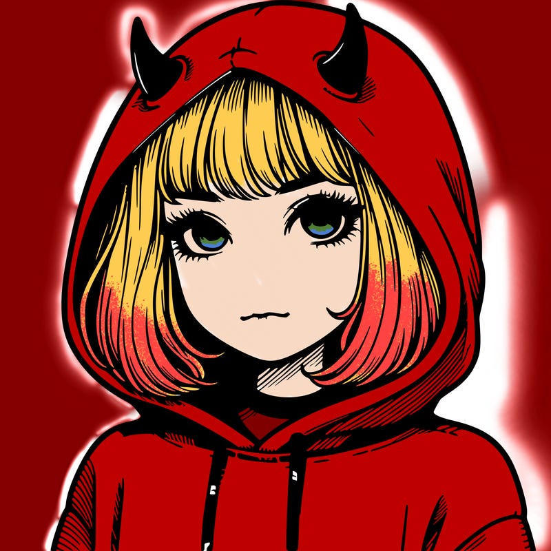 realistic girl with devil hoodie