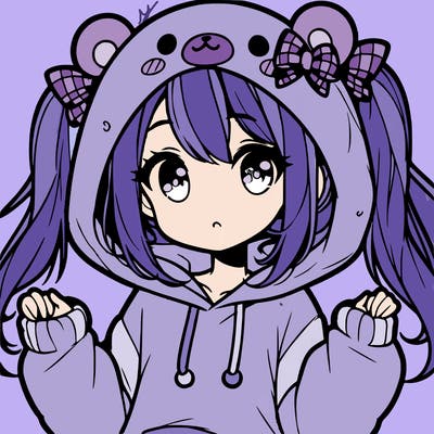cute anime girl with ponytails and a cute bear hoodie