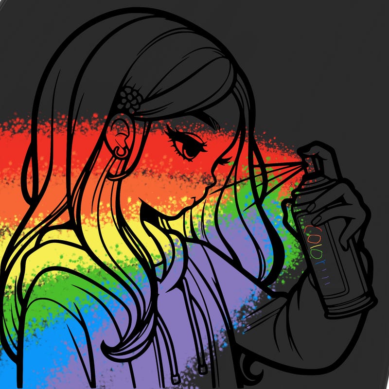 a realistic girl spray painting