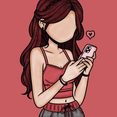 girl with crop top texting on her phone