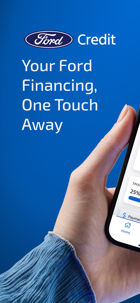Ford Credit mobile app interface showing the slogan Your Ford Financing One Touch Away