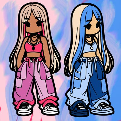 girl in baggy pants crop top and long hair