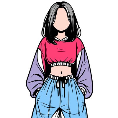 realistic girl faceless with baggy pants and a crop top
