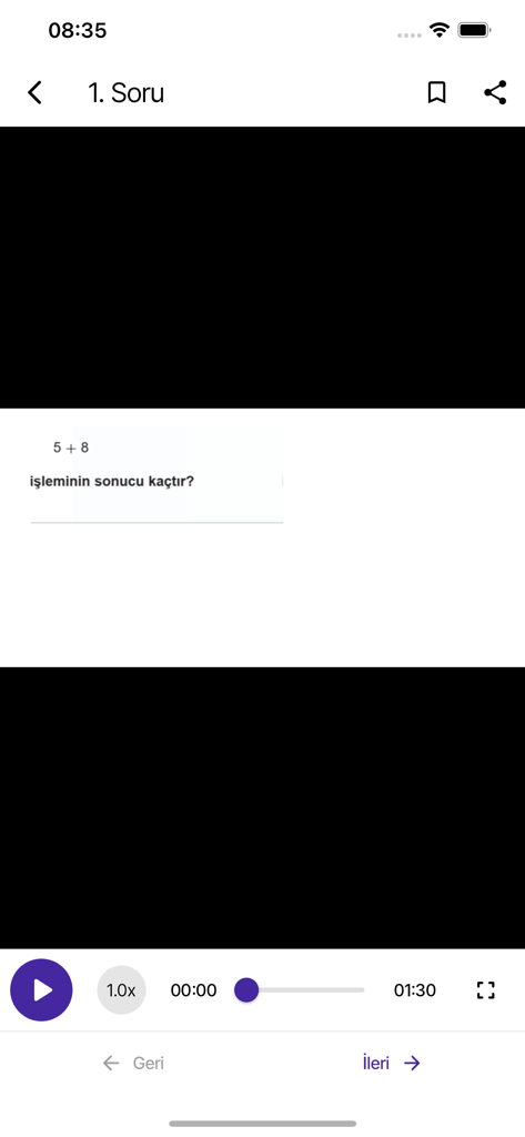 Screenshot of the video player in the Ucdortbes app showing a math problem solution.