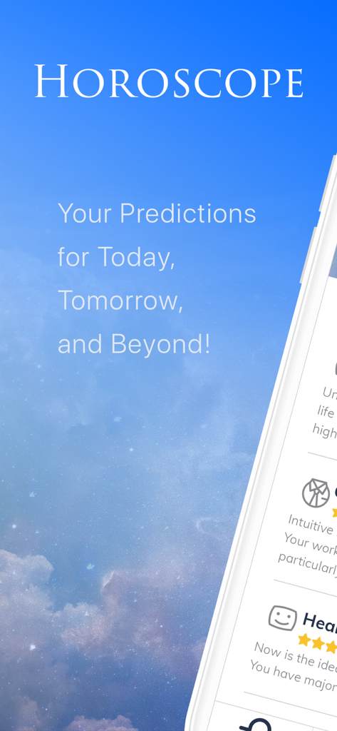 My Horoscope - Daily Astrology - My Horoscope app interface showing astrology predictions for today and tomorrow on a starry blue sky background