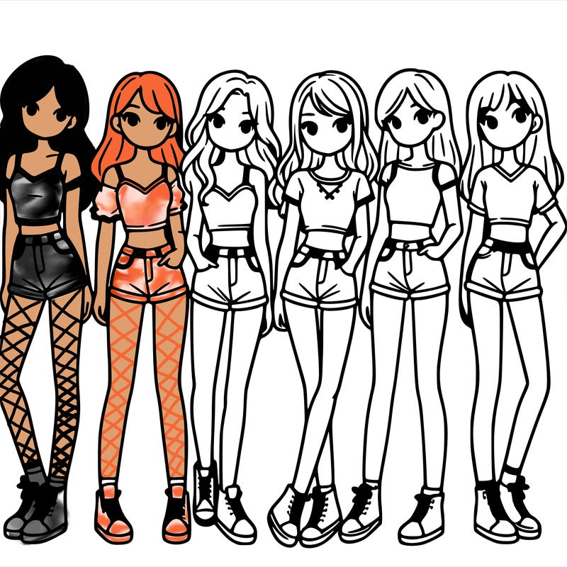 a group of girls wearing crop tops and shorts