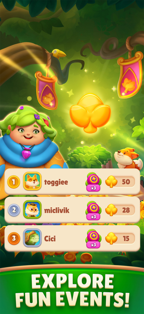 My Lovely Planet Puzzle Match3 - Mama Nature and a leaderboard showing player rankings for in-game events