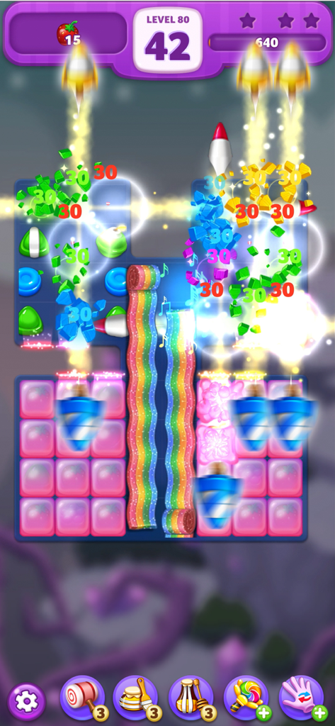 Lollipop: Sweet Taste Match3 - Gameplay screenshot of Lollipop Sweet Taste Match3 showing colorful candies and explosive special effects