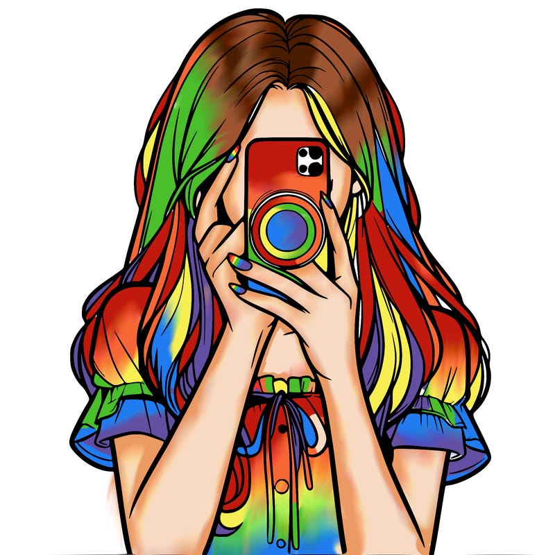 a realistic girl holding her phone taking pictures