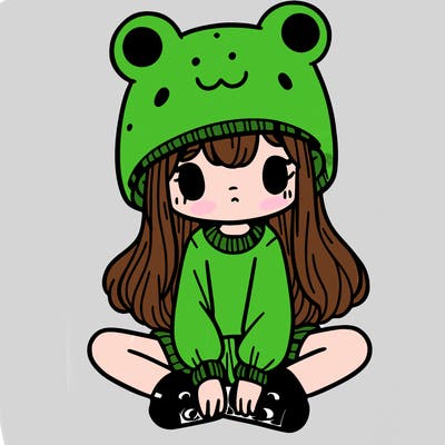 a girl wearing a frog hat and some frog socks
