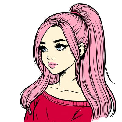 realistic girl with a high ponytail