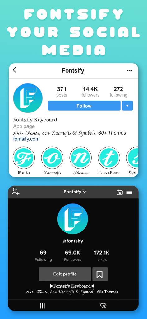 Custom Keyboard Fonts Fontsify - Ejemplos de fuentes personalizadas utilizadas en biografías de Instagram y TikTok a través de la aplicación Fontsify
