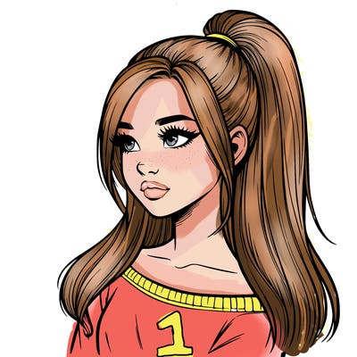 realistic girl with a high ponytail