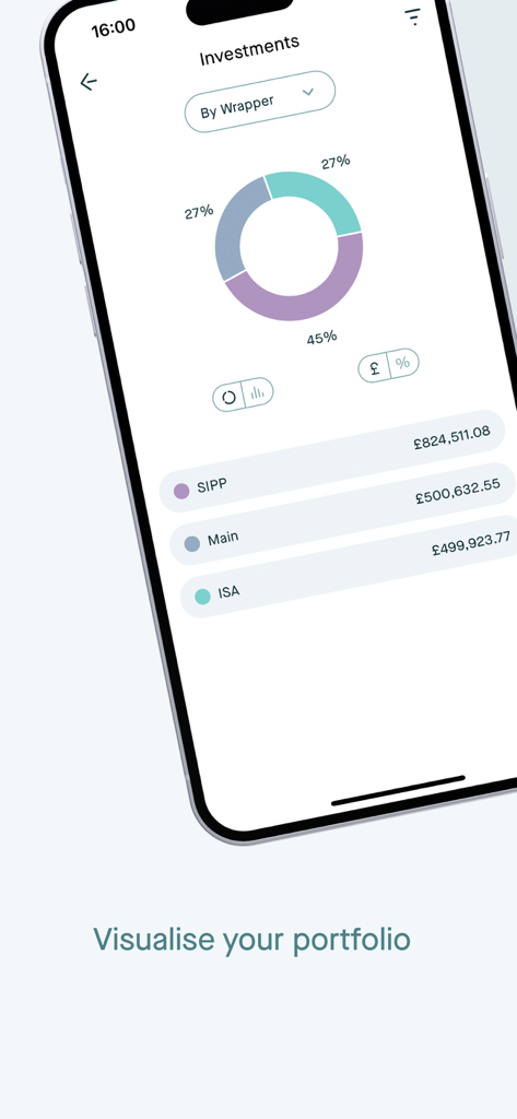 Cartera de inversiones visualizada en el panel de la aplicación móvil Killik and Co que muestra saldos de cuentas SIPP e ISA.