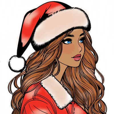 realistic girl in santa hat