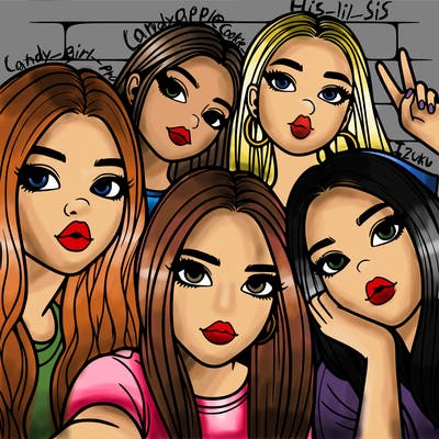 group of teen girls friends y2k up close in a selfie