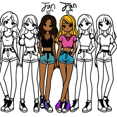 a group of girls wearing crop tops and shorts