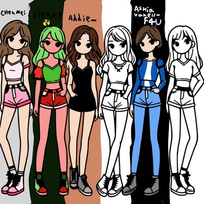 a group of girls wearing crop tops and shorts