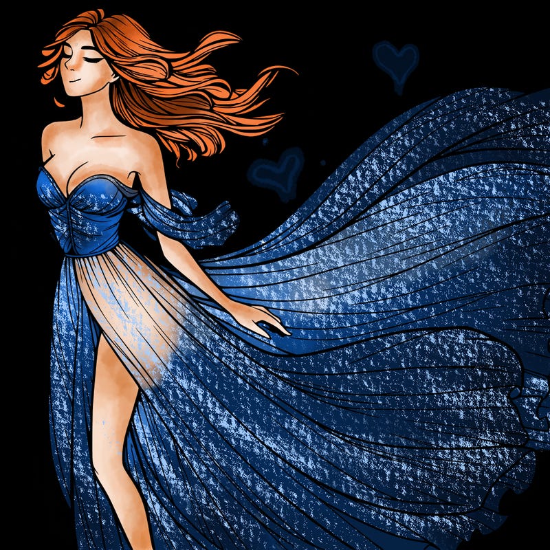 realistic woman in dress flowing the the wind