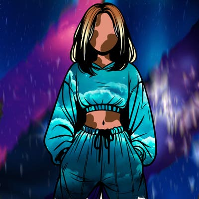 realistic girl faceless with baggy pants and a crop top