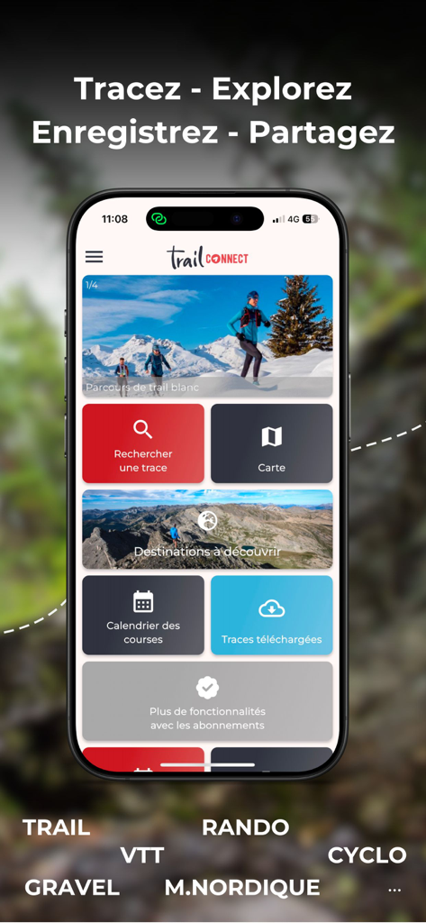 Trail Connect - Trail Connect mobile app dashboard showing features for trail running and outdoor activity navigation