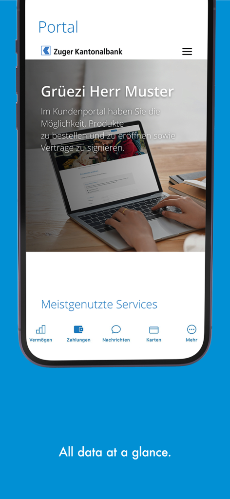 ZugerKB Mobile Banking - ZugerKB mobile banking portal interface overview