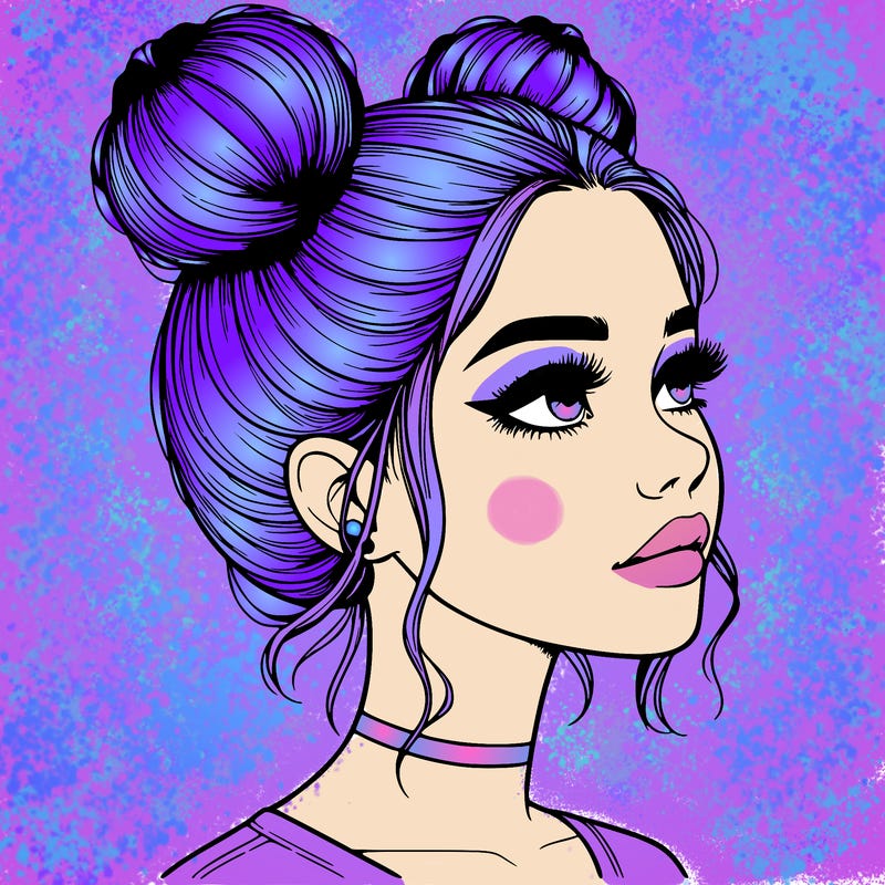 realistic girl with buns on the top of her head
