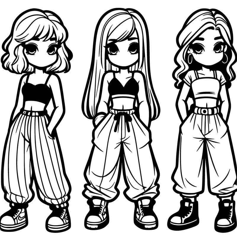 girls in baggy pants and crop top