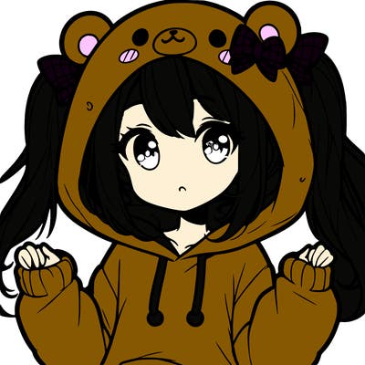 cute anime girl with ponytails and a cute bear hoodie