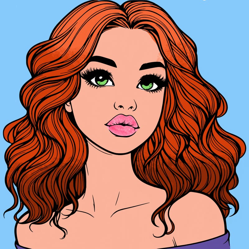 realistic girl with wavy hair and lips