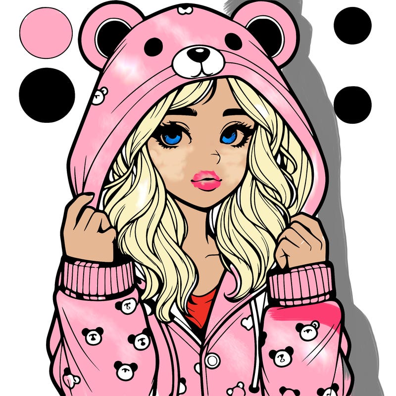realistic girl in a animal pjs hoodie