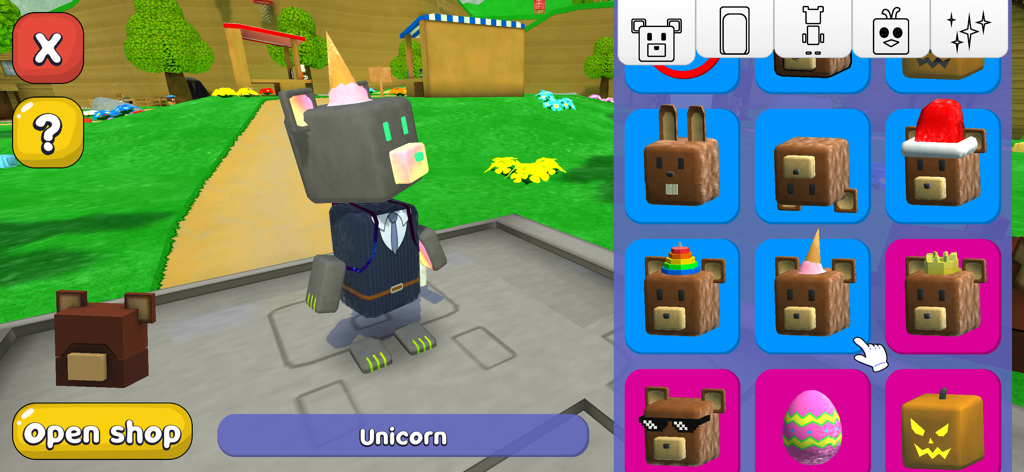 Super Bear Adventureのメニューで、主人公Baarenのさまざまなアンロック可能な帽子とスキンを表示。