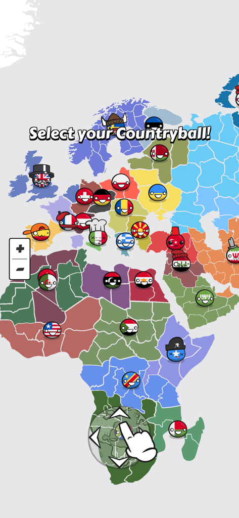 Un mapa del mundo con varios personajes de Countryball con banderas nacionales y el texto Selecciona tu Countryball