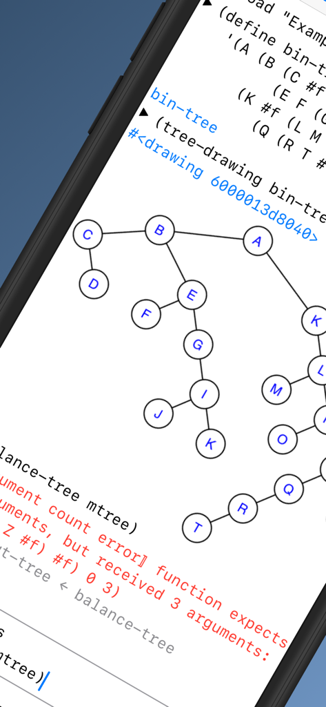 LispPad Go - LispPad Go interface showing a visual binary tree diagram generated from Scheme code