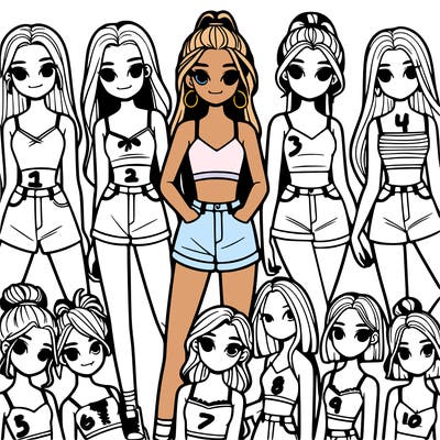 a group of girls wearing crop tops and shorts