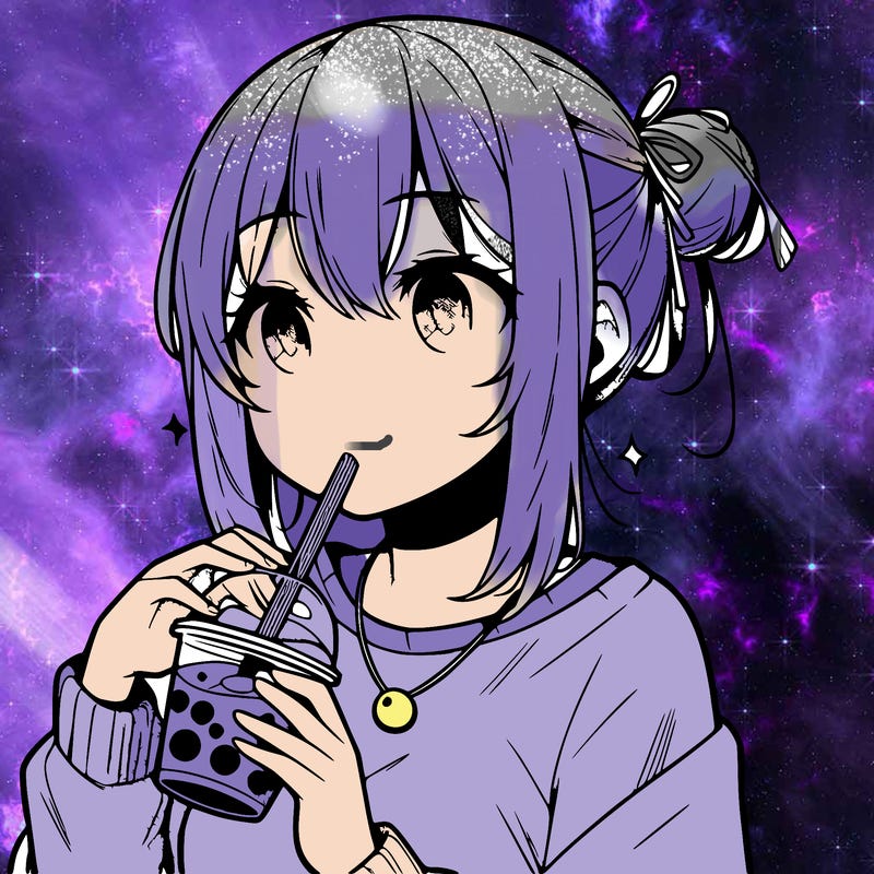 manga character drinking boba