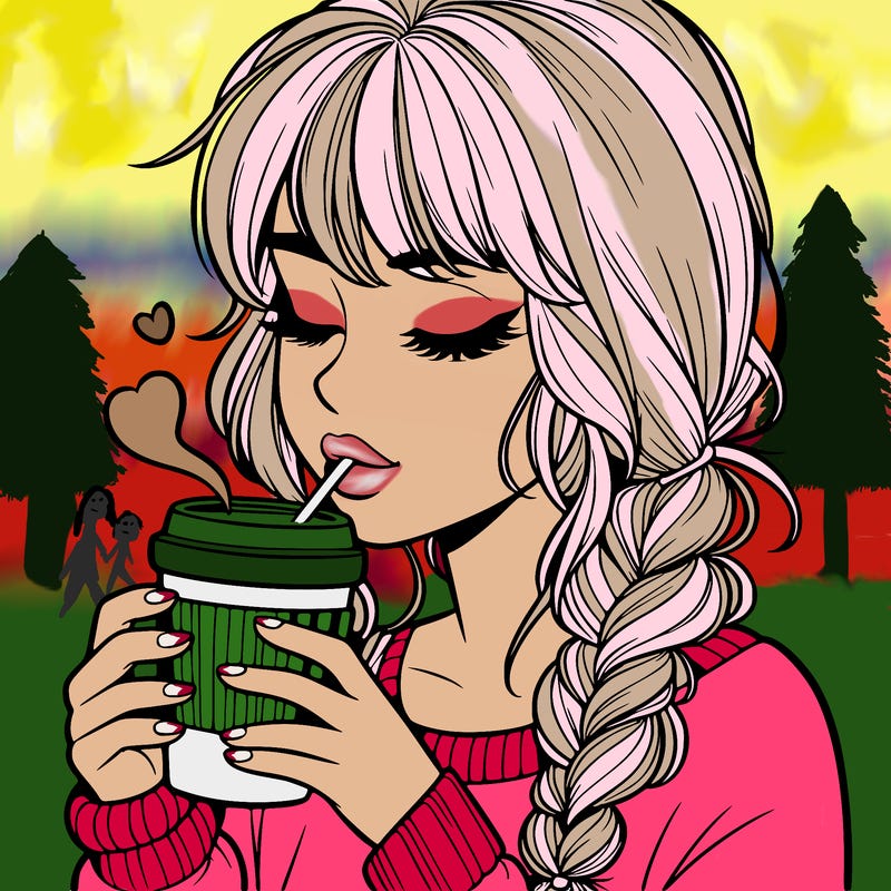 realistic girl drinking coffee