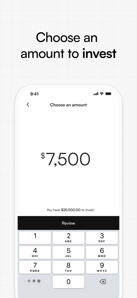Autopilot - Investment App - Interface of the Autopilot app showing a screen to choose an investment amount with a numeric keypad