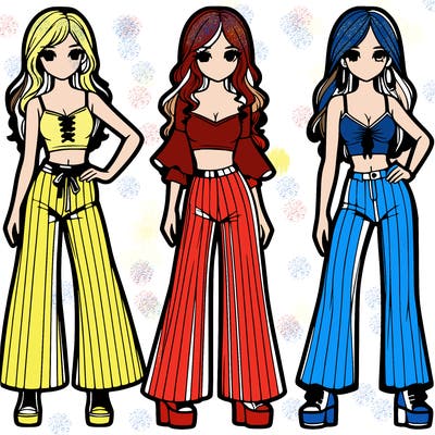 girls with flare pants and crop tops realistic
