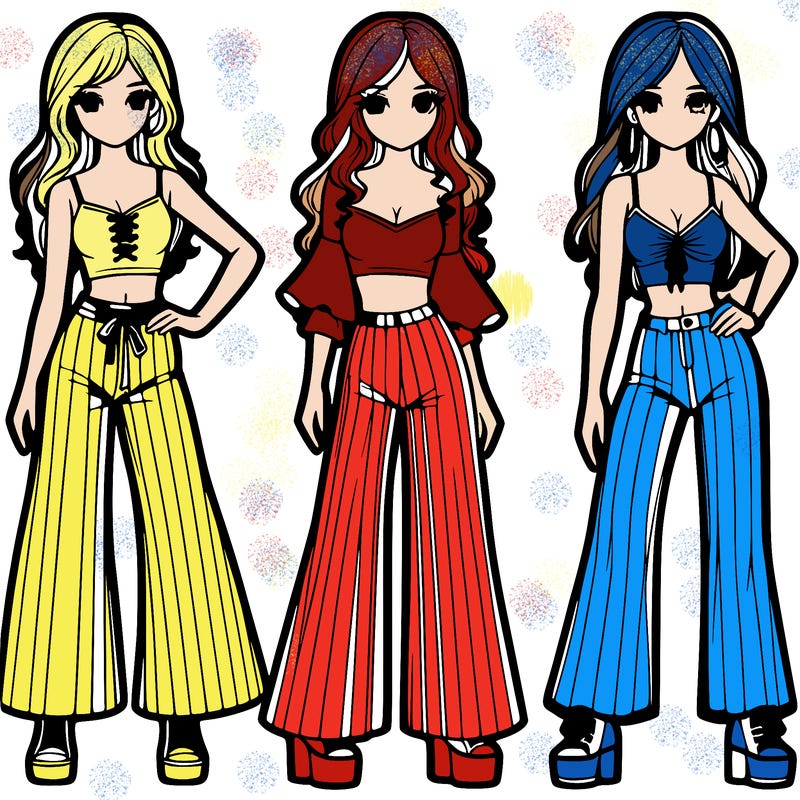 girls with flare pants and crop tops realistic