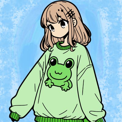 girl wearing frogging sweatshirt