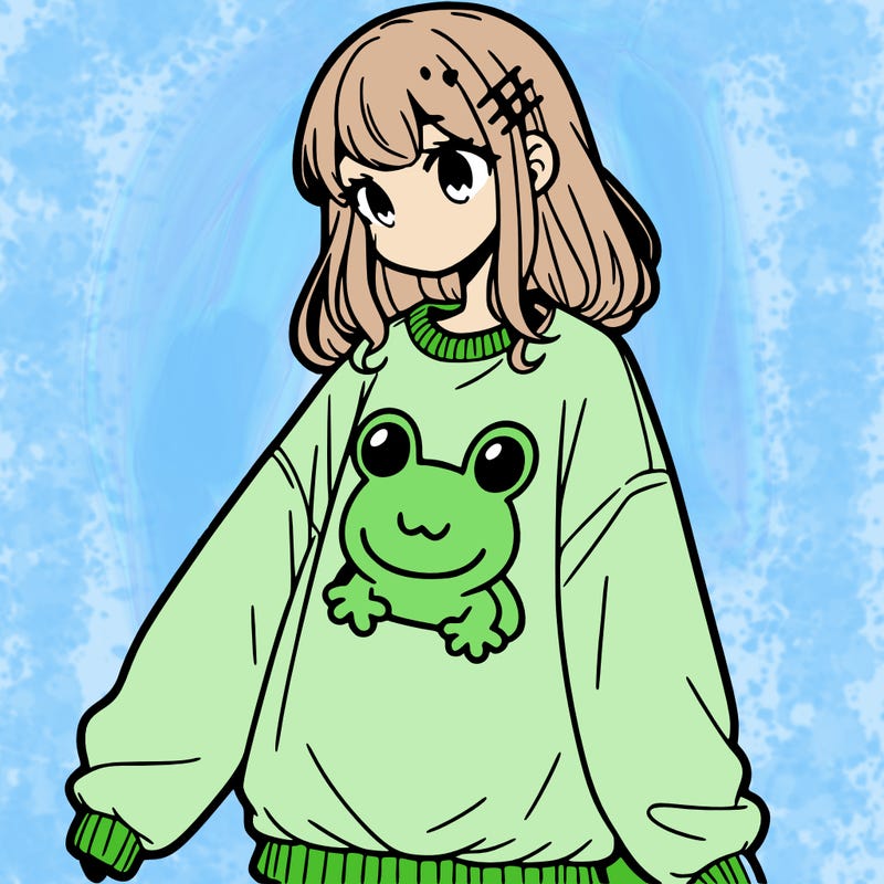 girl wearing frogging sweatshirt