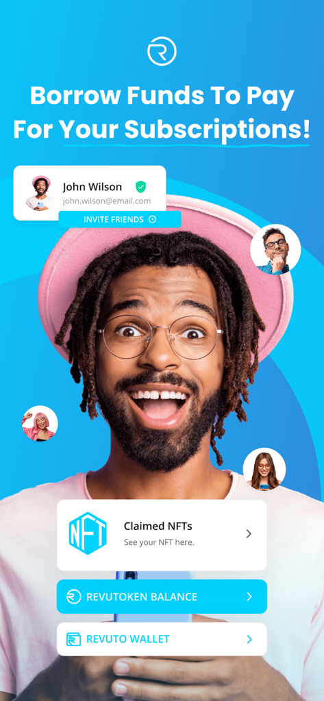 Revuto - Revuto mobile app interface showing subscription payment options and crypto wallet integration