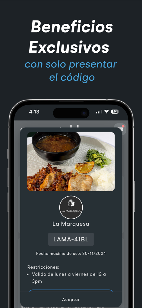 Colab app - Interfaz de la app Colab mostrando un código promocional para beneficios exclusivos para creadores.