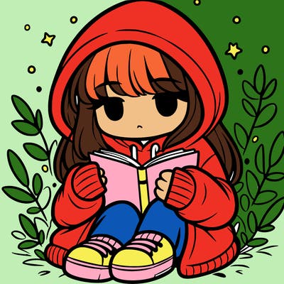 girl in oversized hoodie reading a book